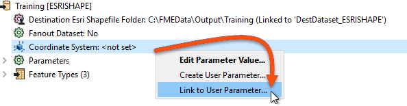Linking coordinate system user parameter